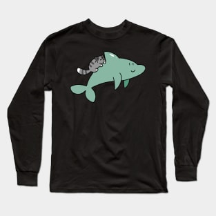 Dolphin and Blue Tabby Cat Long Sleeve T-Shirt